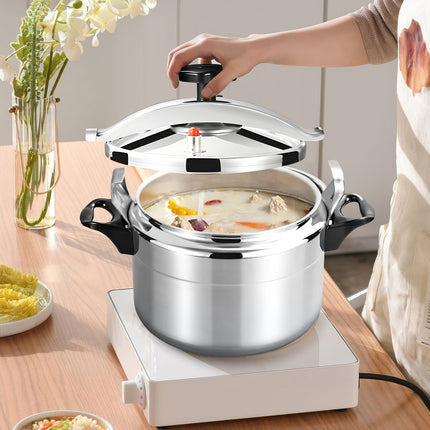 7L Aluminum Pressure Cooker, With Lock Cover And Crossbeam, Quick Cooking, Rubber Wood Handle
