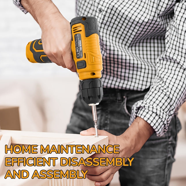 Hi-Spec Yellow 133pcs 8V Power Tool Set USB-Charged Handheld Electric Screwdriver, Tape Measure,