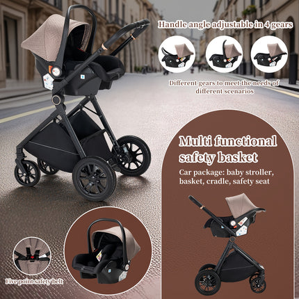 Complete Set of a 3-In-1 Stroller, Buggy, And Baby Bed with a One-Click Folding Feature, Designed for Newborns