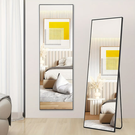 Full Body Mirror, Large Mirror, Bedroom Mirror With Black Aluminium Frame, Black, 65"x22"