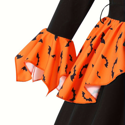 Girls' autumn Halloween fashion dress: bat print patchwork lace dress , - GARDIWALL