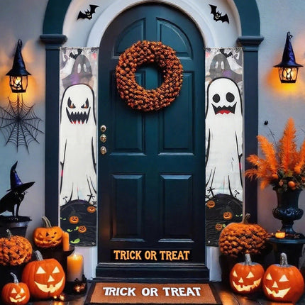 Halloween Trick - or - Treat Themed Porch Banner Hanging Door Curtain Pumpkin Ghost Home - GARDIWALL