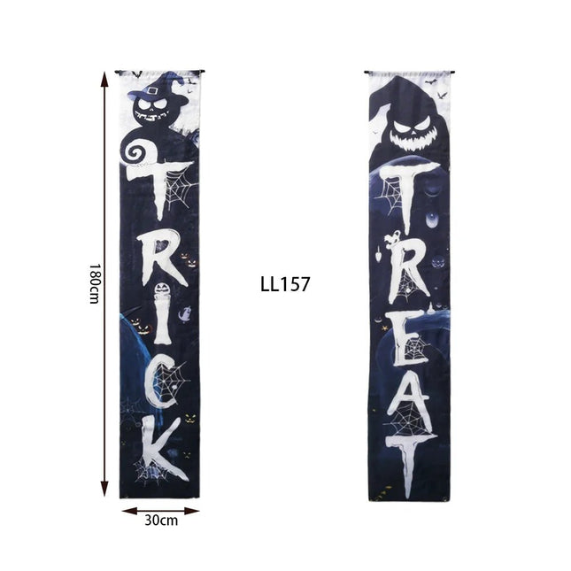 Halloween Trick - or - Treat Themed Porch Banner Hanging Door Curtain Pumpkin Ghost Home - GARDIWALL