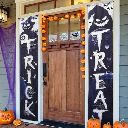 Halloween Trick - or - Treat Themed Porch Banner Hanging Door Curtain Pumpkin Ghost Home - GARDIWALL