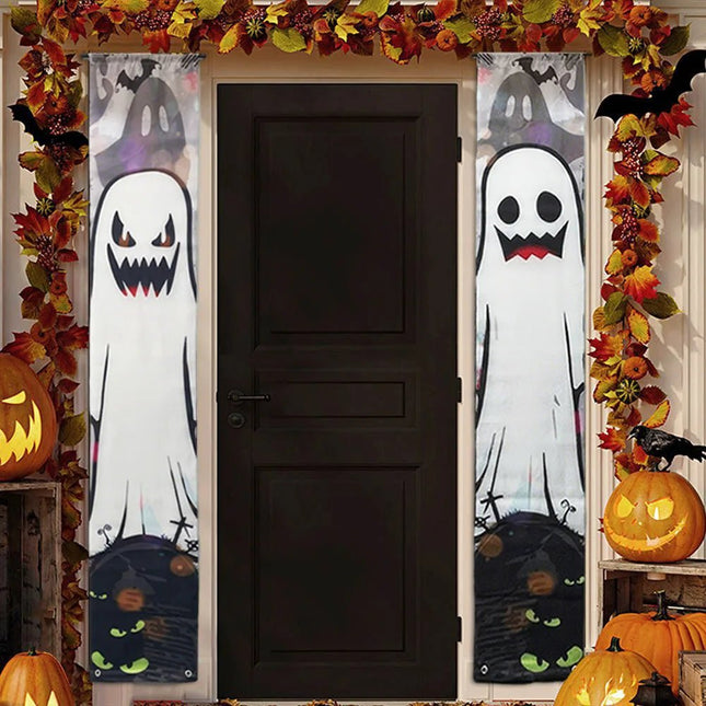 Halloween Trick - or - Treat Themed Porch Banner Hanging Door Curtain Pumpkin Ghost Home - GARDIWALL