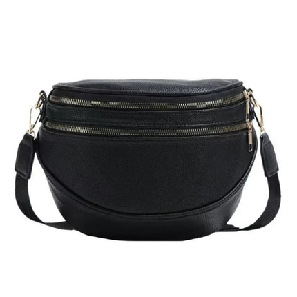 Parchment PU Leather Double Zipper Crossbody Bag - GARDIWALL