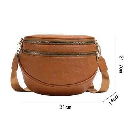 Parchment PU Leather Double Zipper Crossbody Bag - GARDIWALL