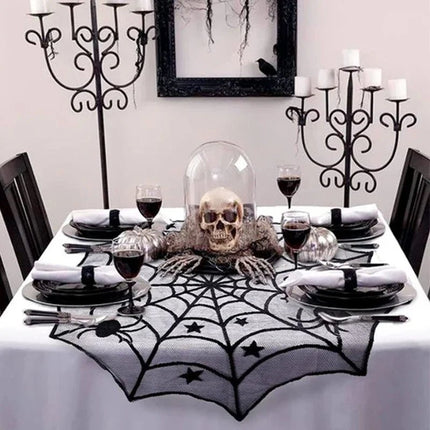 Spider Web Skeleton Skull Tablecloth - GARDIWALL