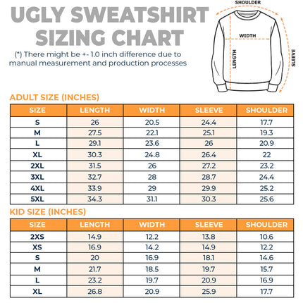 Ugly Christmas sweatshirt sizing chart for pet lovers, unisex wool jumper gift