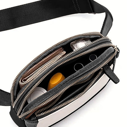 White Color Block Adjustable Belt PU Leather Crossbody Bag - GARDIWALL