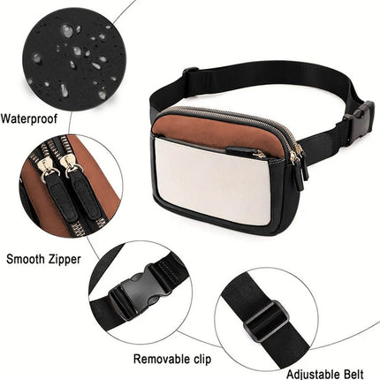 White Color Block Adjustable Belt PU Leather Crossbody Bag - GARDIWALL